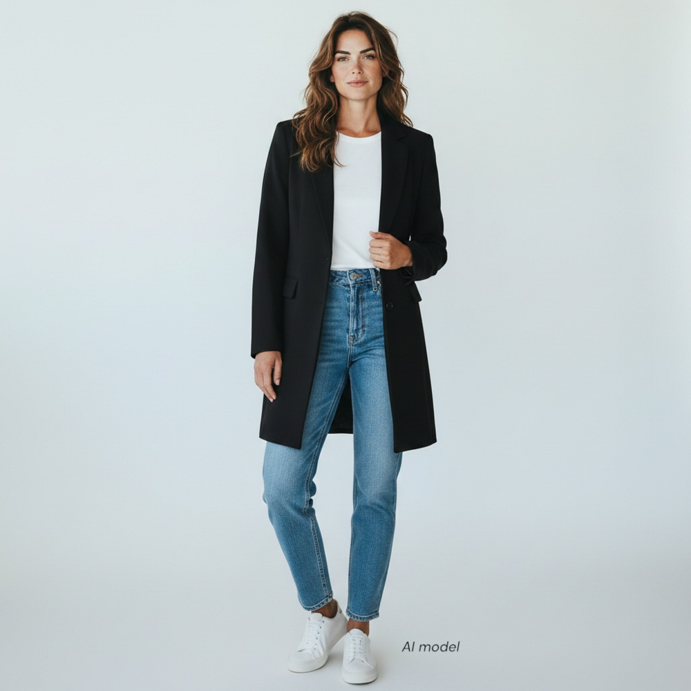 Ralph Lauren Jacket Women 10 Medium Black Long Blazer Trench Notch Collar RARE